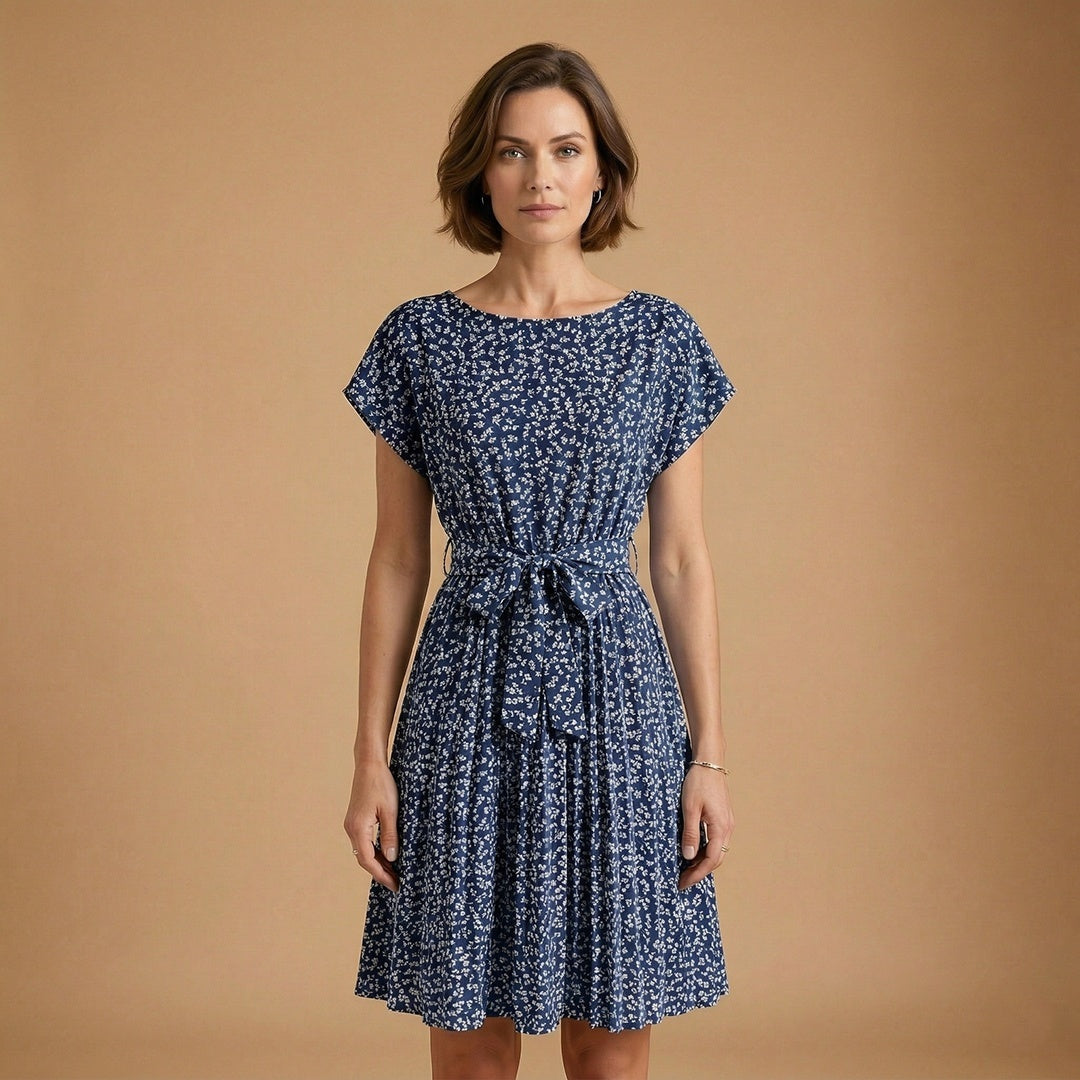 Laura | Vestido Midi de Verão Estampado Mulher Cinto
