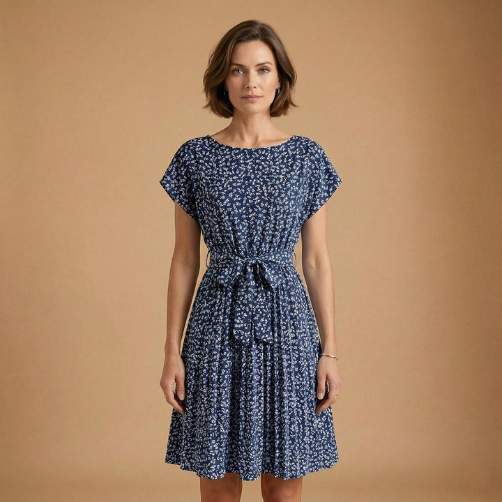 Laura | Vestido Midi de Verão Estampado Mulher Cinto