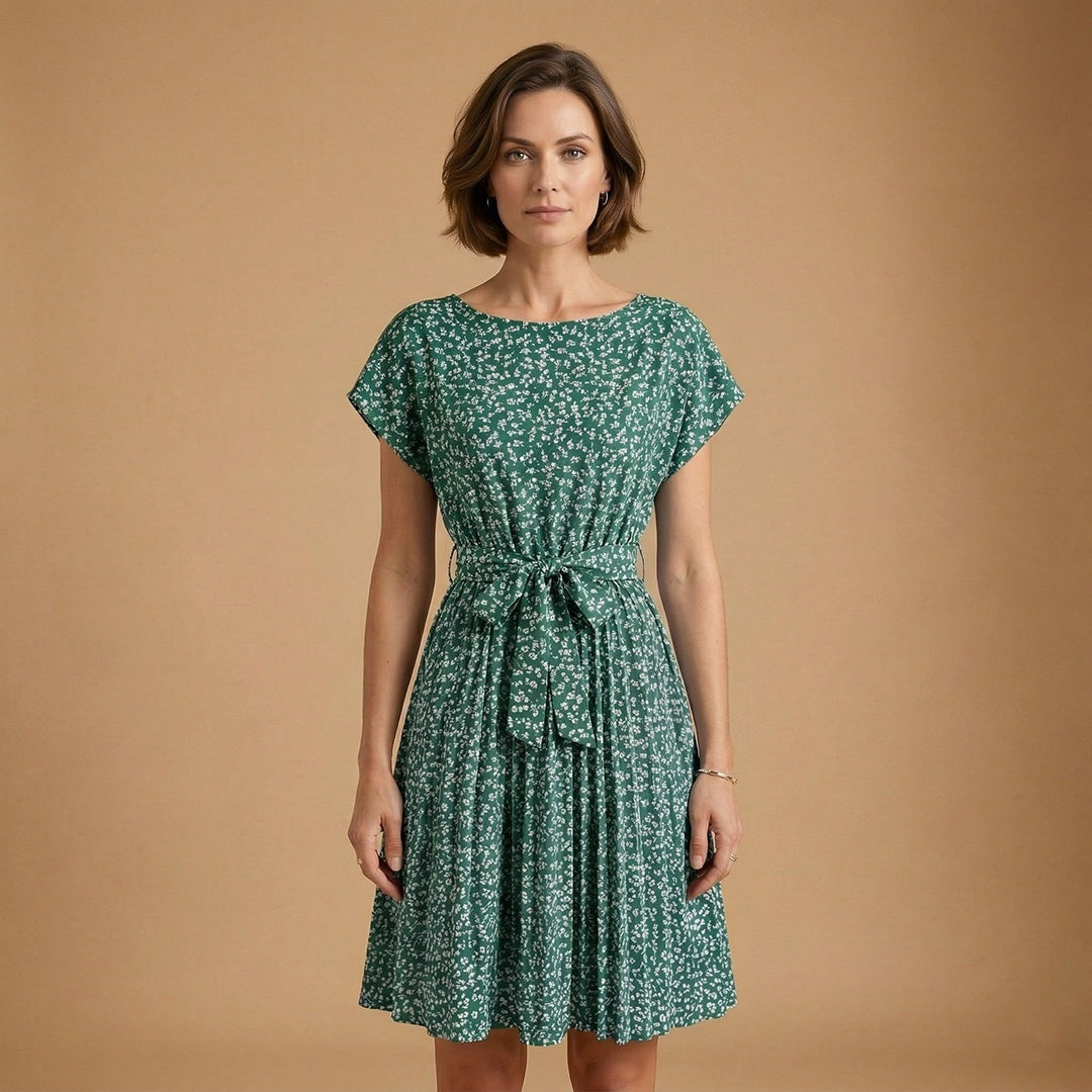 Laura | Vestido Midi de Verão Estampado Mulher Cinto