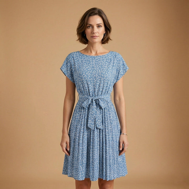 Laura | Vestido Midi de Verão Estampado Mulher Cinto