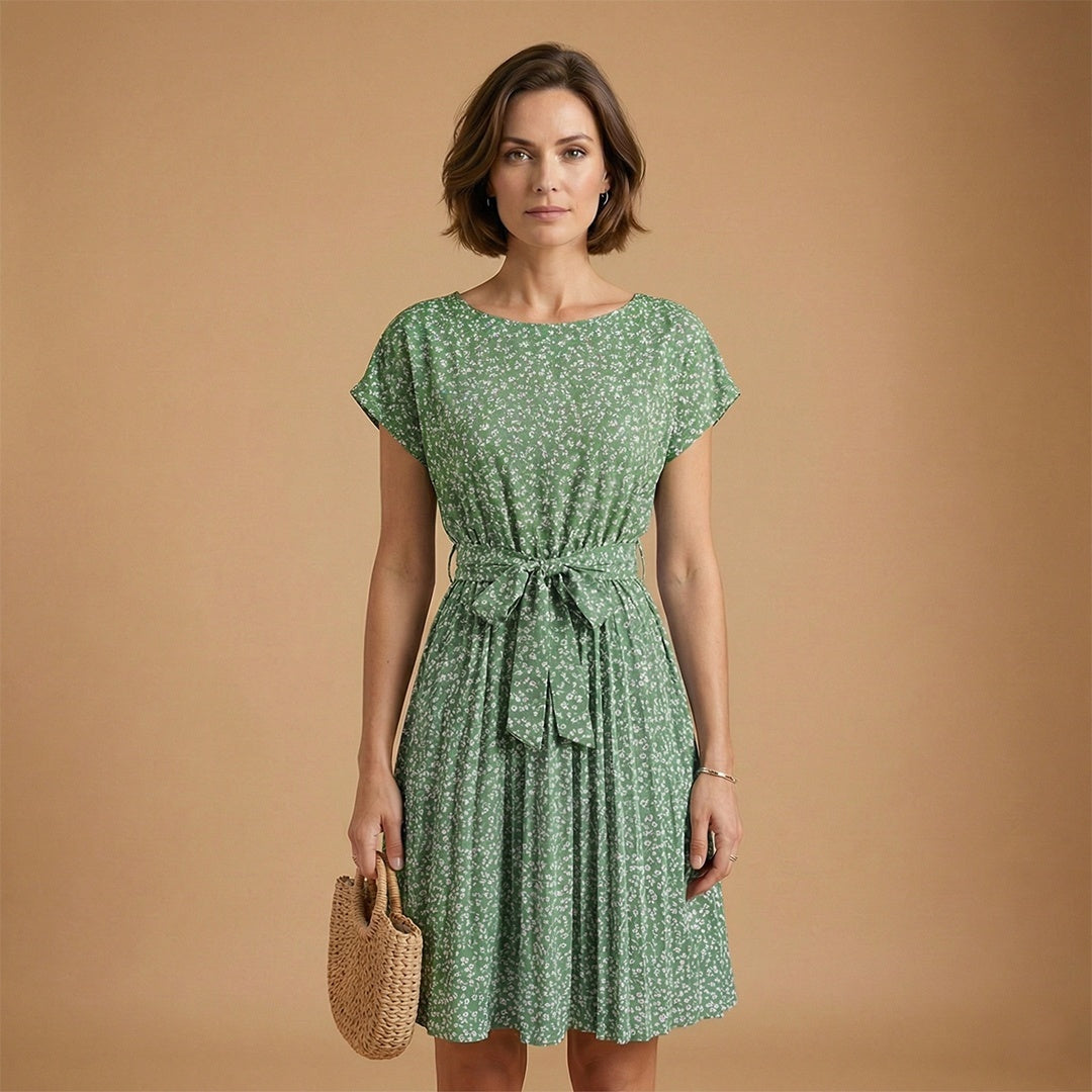 Laura | Vestido Midi de Verão Estampado Mulher Cinto