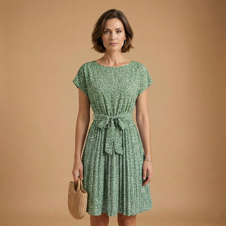 Laura | Vestido Midi de Verão Estampado Mulher Cinto