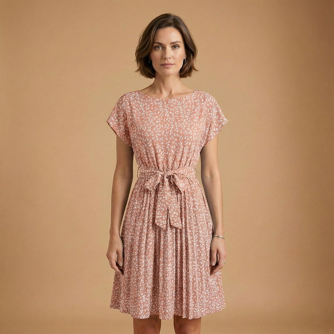 Laura | Vestido Midi de Verão Estampado Mulher Cinto