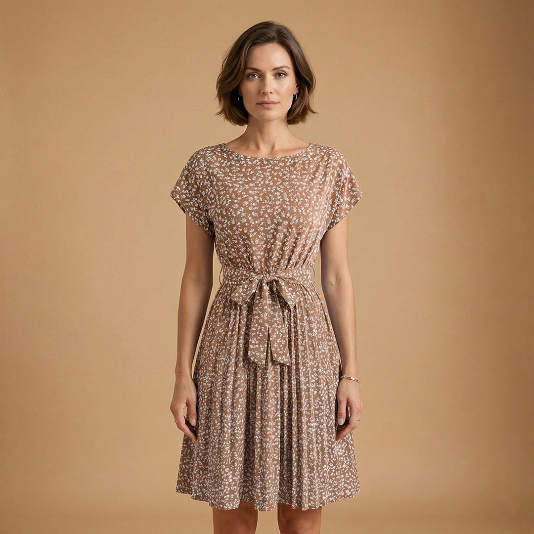 Laura | Vestido Midi de Verão Estampado Mulher Cinto