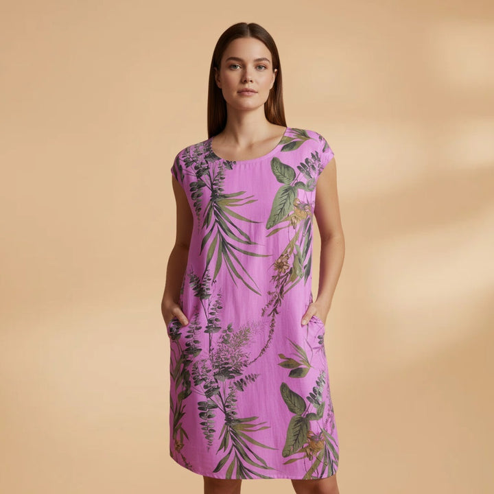 Lúcia | Vestido Midi de Verão Estampado Mulher Manga Curta