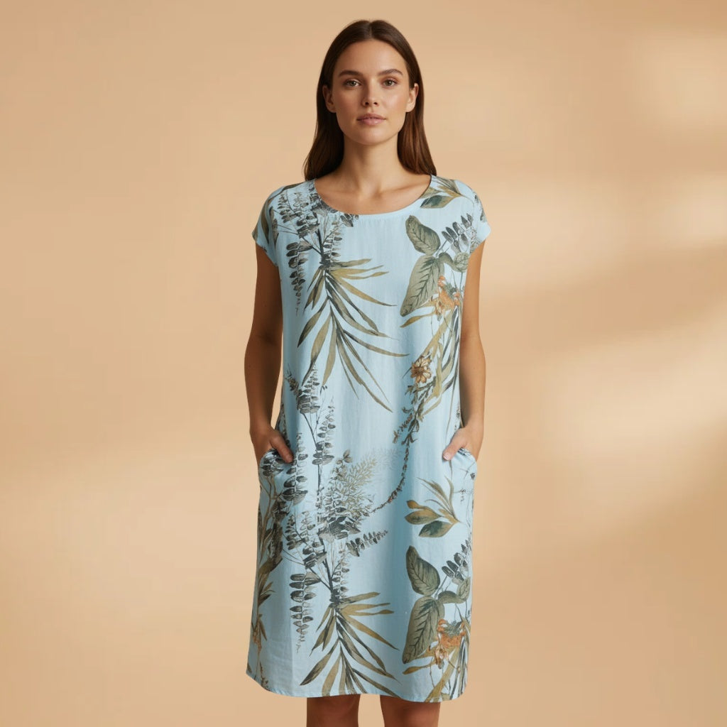 Lúcia | Vestido Midi de Verão Estampado Mulher Manga Curta
