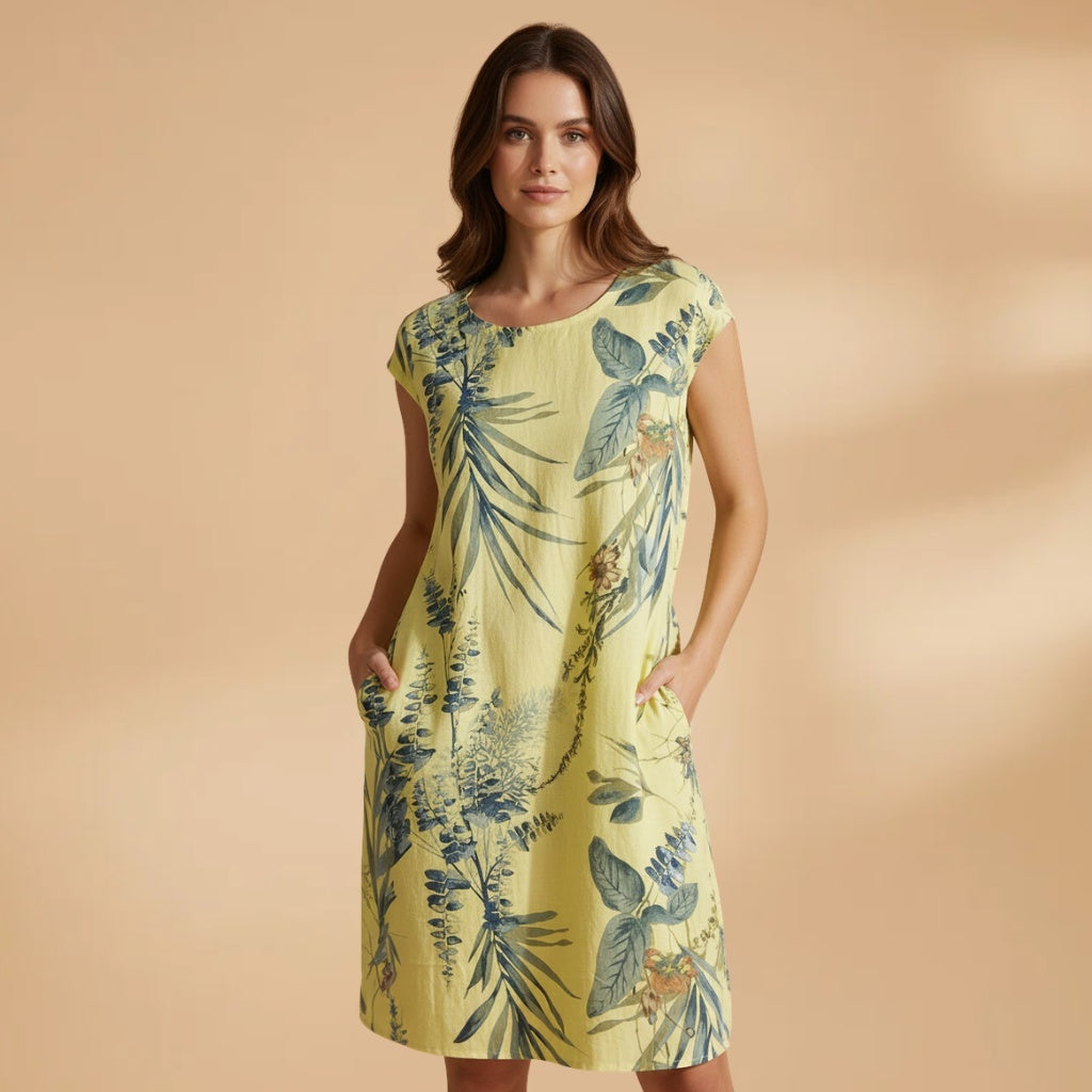 Lúcia | Vestido Midi de Verão Estampado Mulher Manga Curta