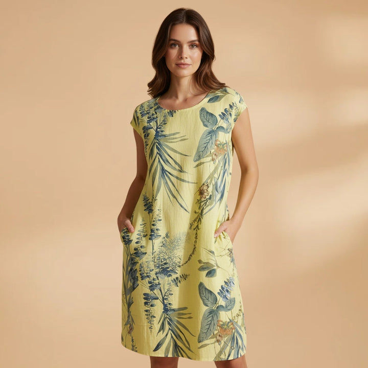 Lúcia | Vestido Midi de Verão Estampado Mulher Manga Curta