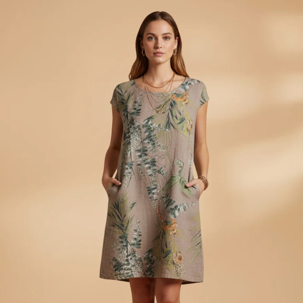 Lúcia | Vestido Midi de Verão Estampado Mulher Manga Curta