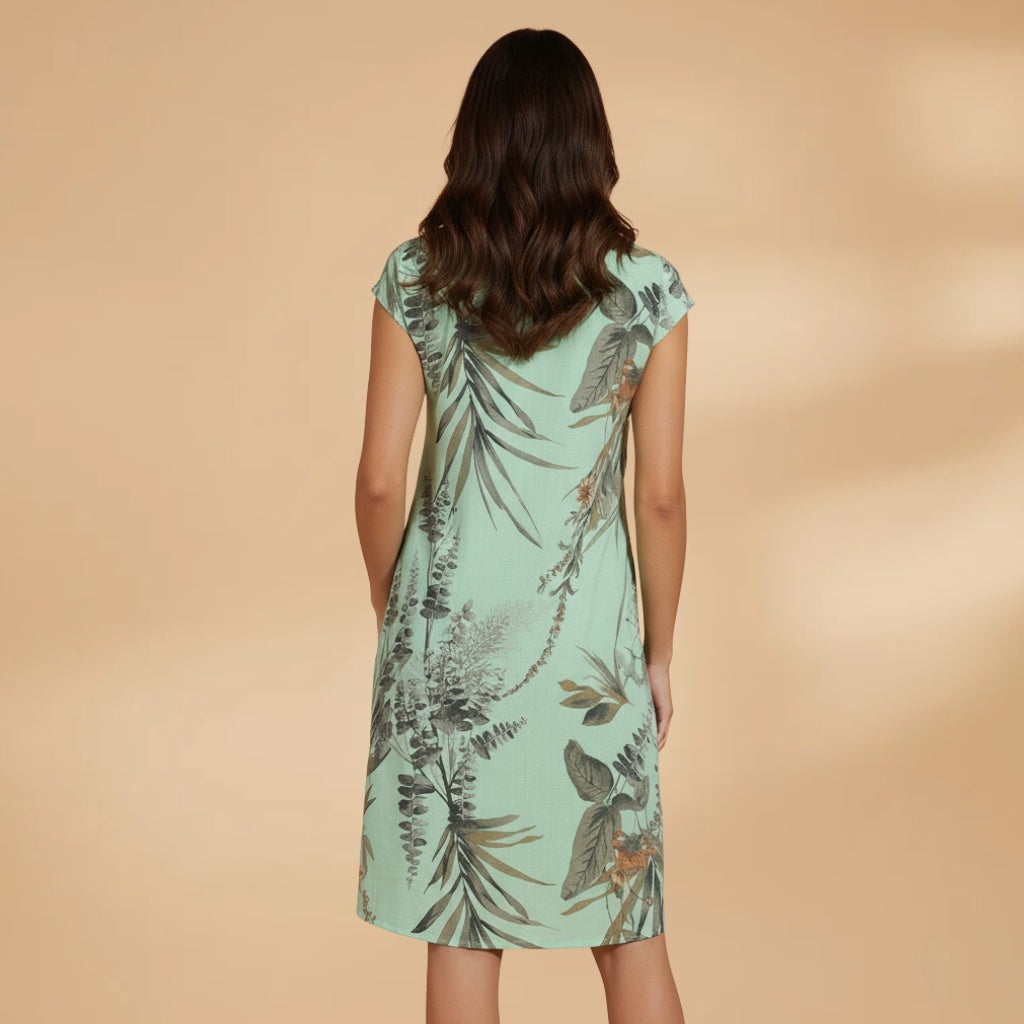 Lúcia | Vestido Midi de Verão Estampado Mulher Manga Curta