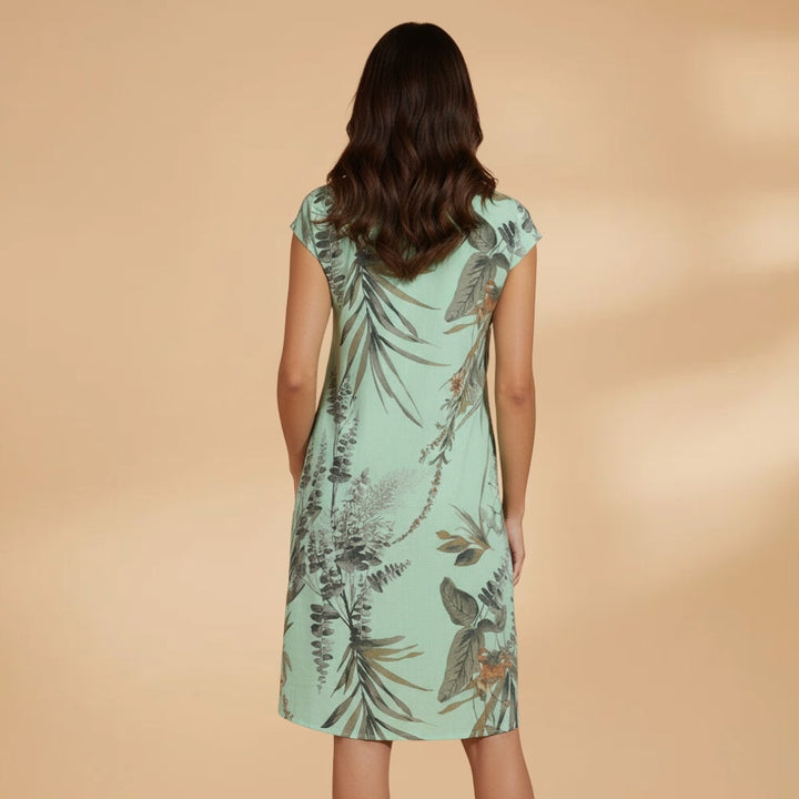 Lúcia | Vestido Midi de Verão Estampado Mulher Manga Curta