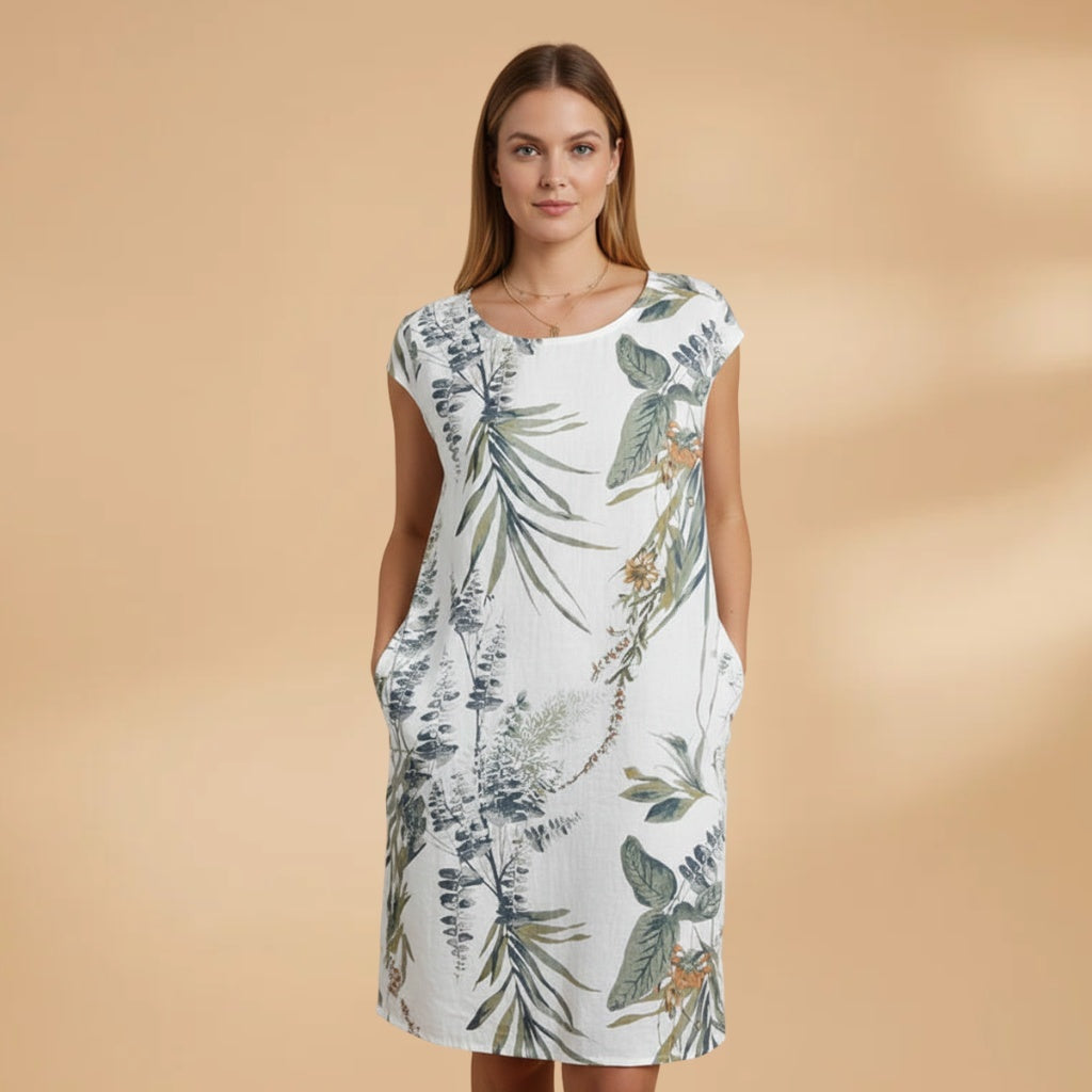 Lúcia | Vestido Midi de Verão Estampado Mulher Manga Curta