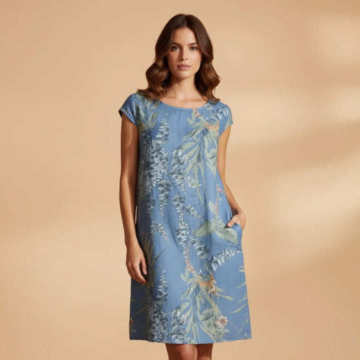 Lúcia | Vestido Midi de Verão Estampado Mulher Manga Curta