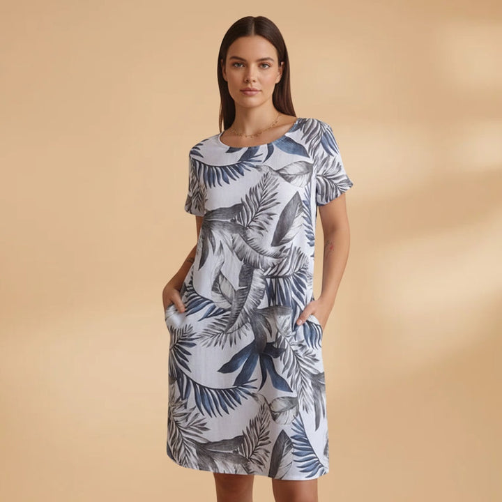 Lúcia | Vestido Midi de Verão Estampado Mulher Manga Curta