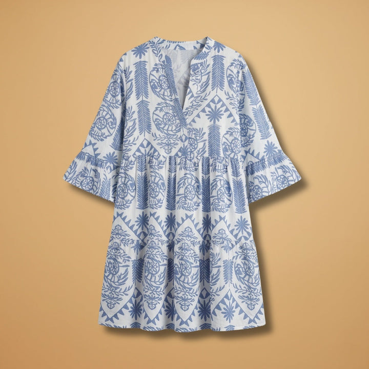 Fátima | Vestido Midi de Verão Estampado Mulher Manga Sino