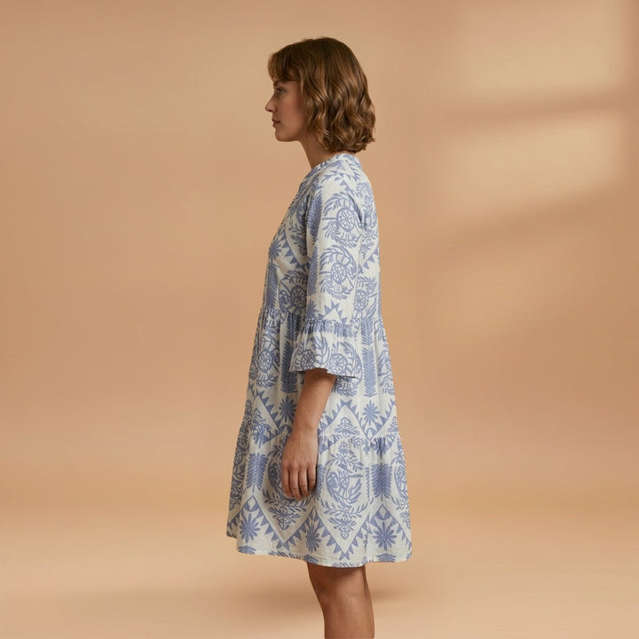 Fátima | Vestido Midi de Verão Estampado Mulher Manga Sino