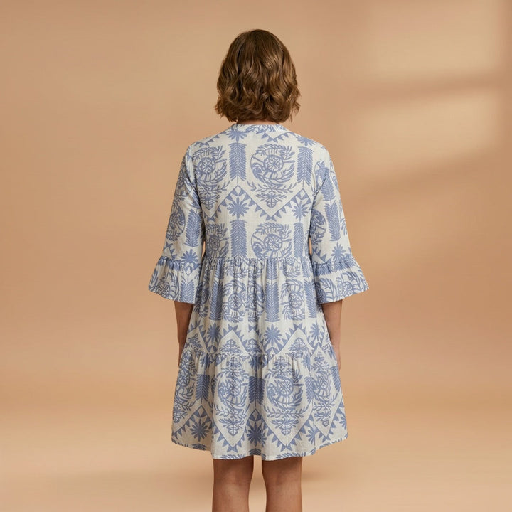 Fátima | Vestido Midi de Verão Estampado Mulher Manga Sino
