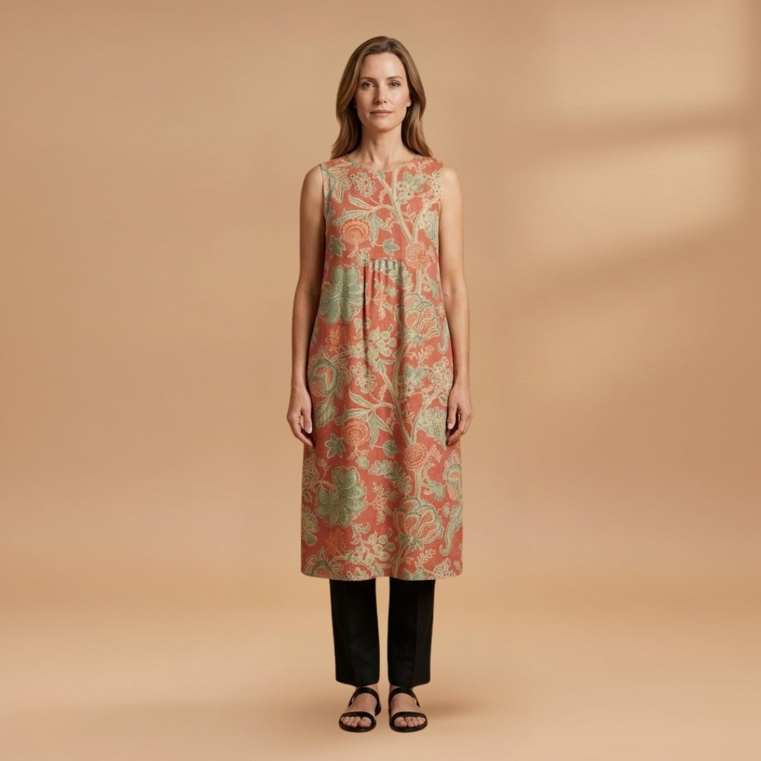 Catarina | Vestido Midi de Verão Estampado Mulher Sem Mangas