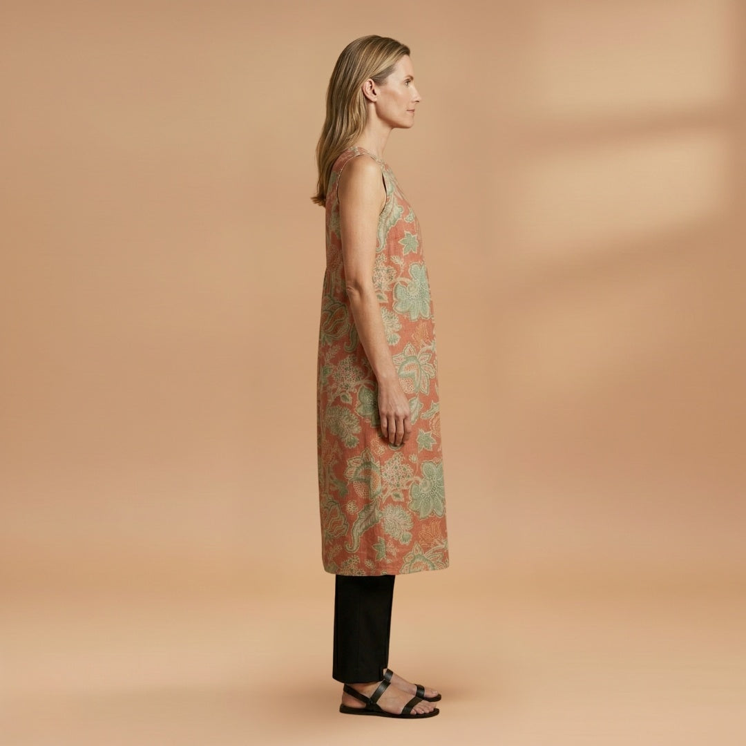 Catarina | Vestido Midi de Verão Estampado Mulher Sem Mangas