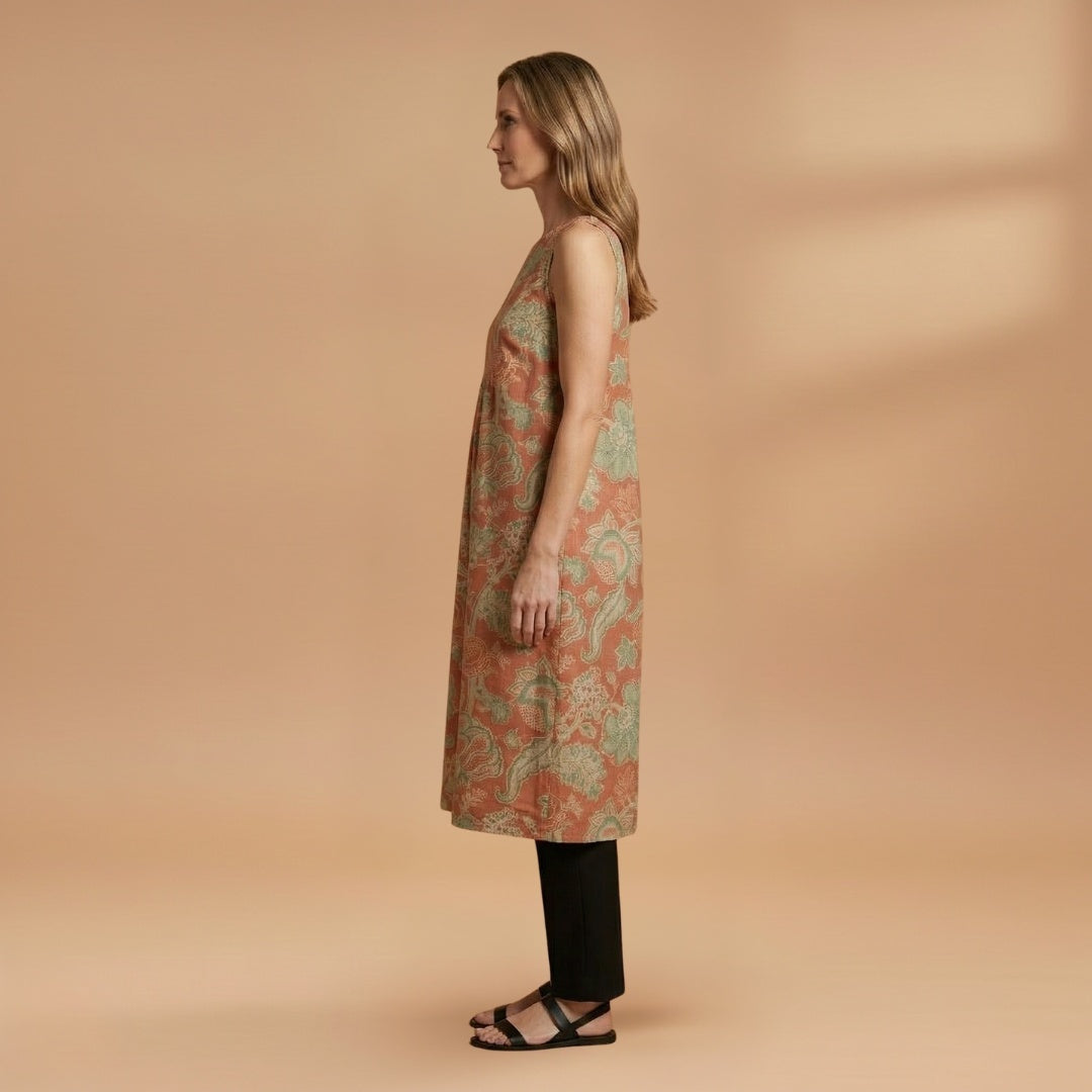 Catarina | Vestido Midi de Verão Estampado Mulher Sem Mangas