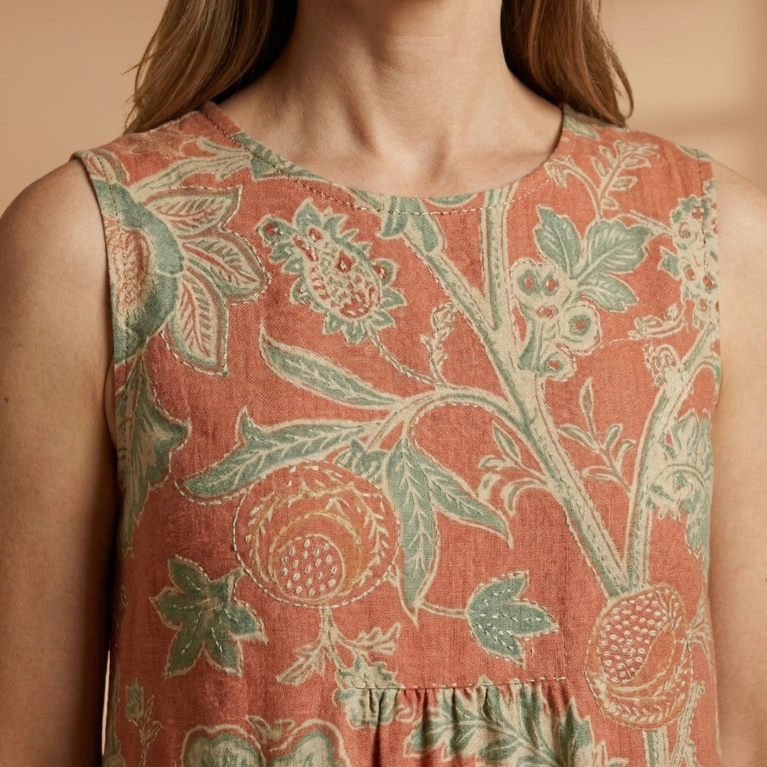 Catarina | Vestido Midi de Verão Estampado Mulher Sem Mangas
