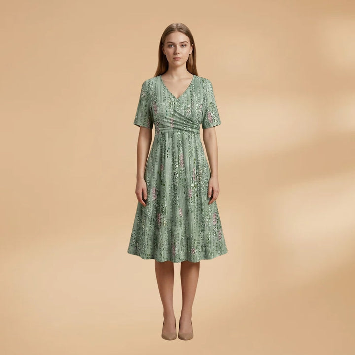 Manuela | Vestido Midi de Verão Mulher Estampado Transpassado