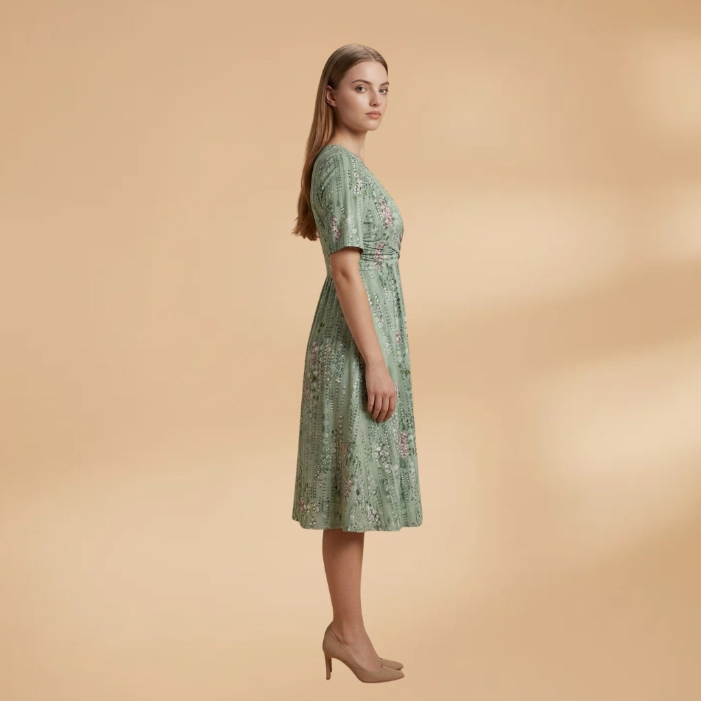 Manuela | Vestido Midi de Verão Mulher Estampado Transpassado