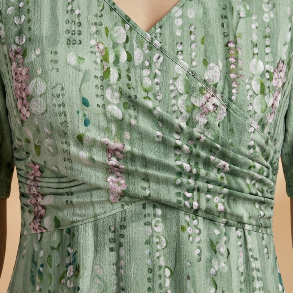 Manuela | Vestido Midi de Verão Mulher Estampado Transpassado