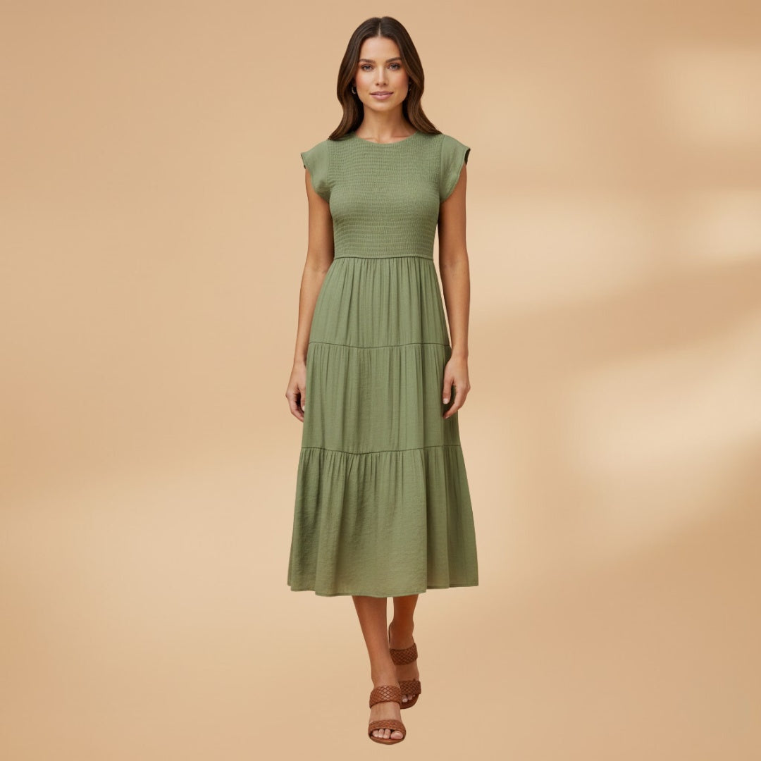 Francisca | Vestido Midi de Verão Mulher Manga Borboleta
