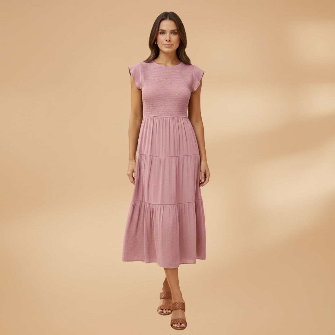 Francisca | Vestido Midi de Verão Mulher Manga Borboleta
