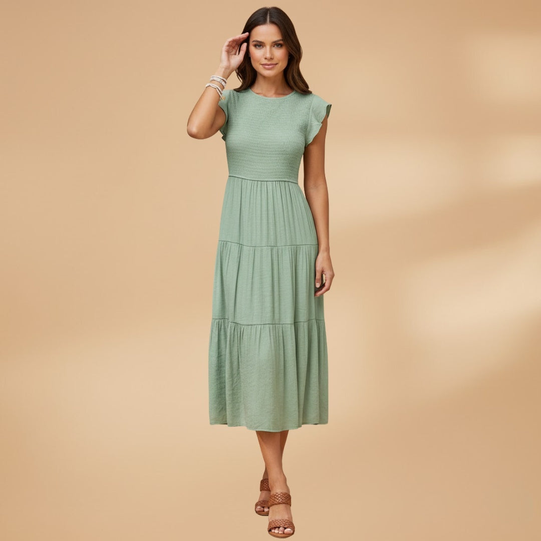 Francisca | Vestido Midi de Verão Mulher Manga Borboleta