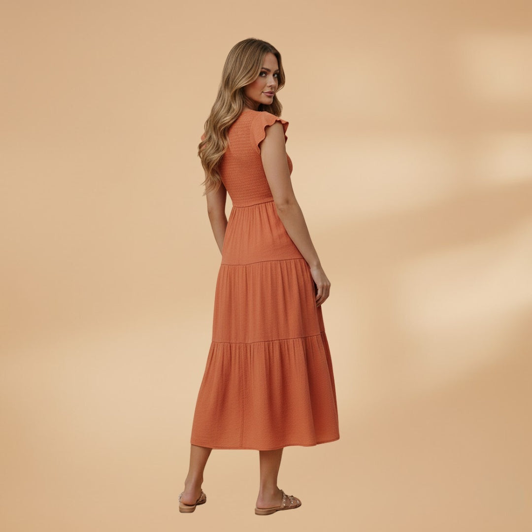 Francisca | Vestido Midi de Verão Mulher Manga Borboleta