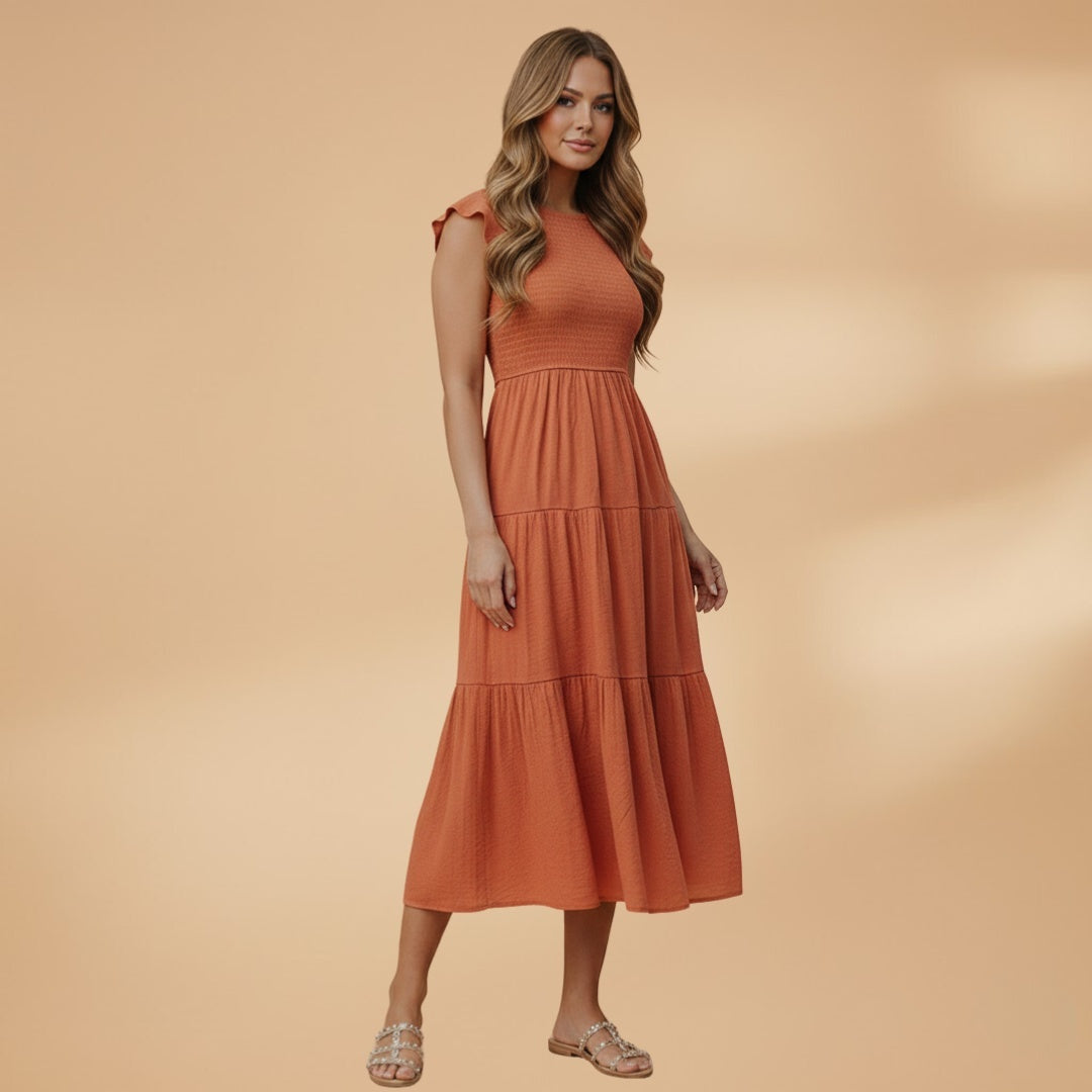 Francisca | Vestido Midi de Verão Mulher Manga Borboleta