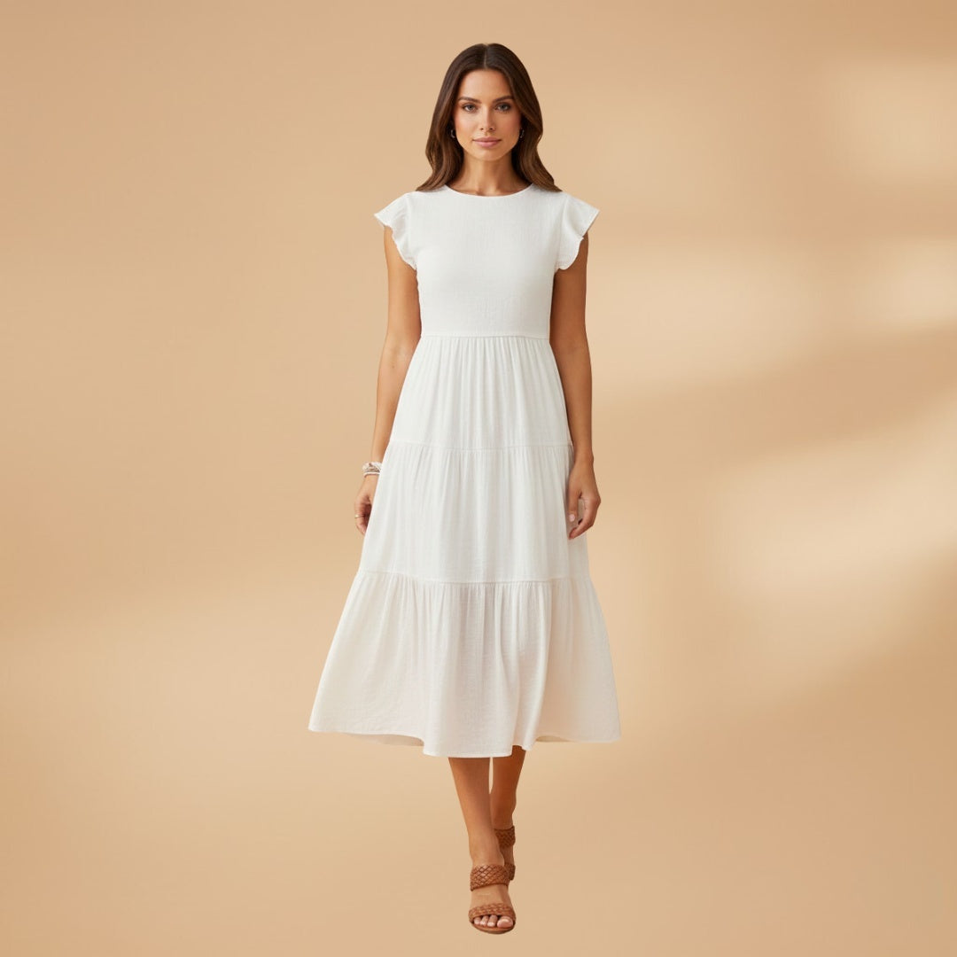 Francisca | Vestido Midi de Verão Mulher Manga Borboleta
