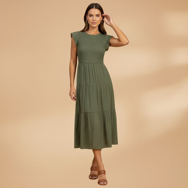 Francisca | Vestido Midi de Verão Mulher Manga Borboleta