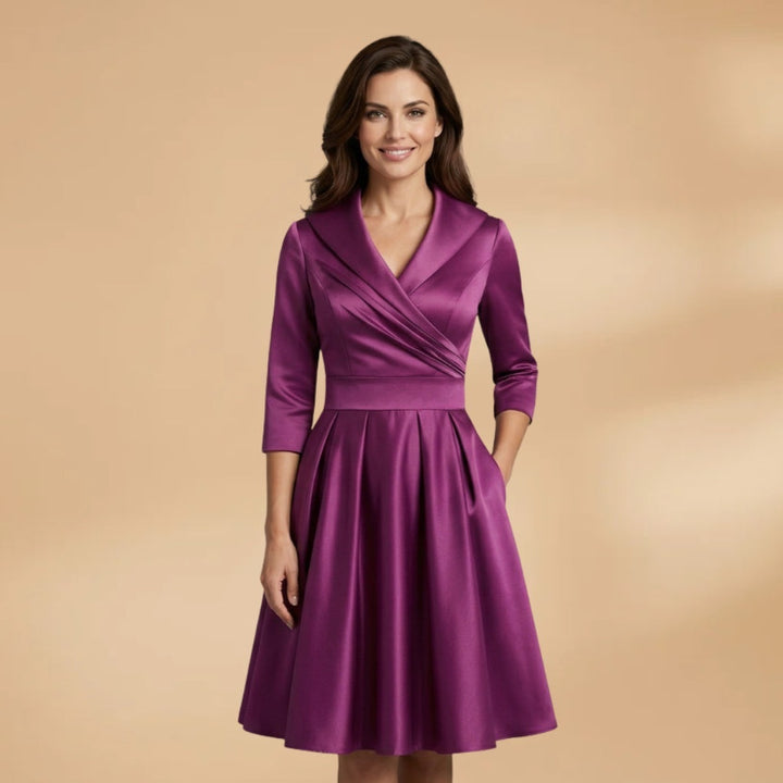 Núria | Vestido Midi Decote Cruzado Mulher Manga 3/4