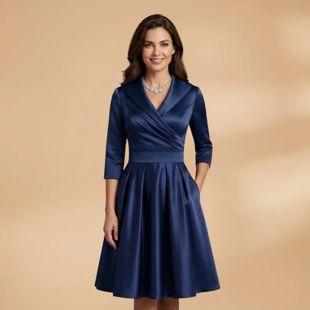 Núria | Vestido Midi Decote Cruzado Mulher Manga 3/4