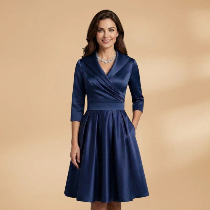 Núria | Vestido Midi Decote Cruzado Mulher Manga 3/4