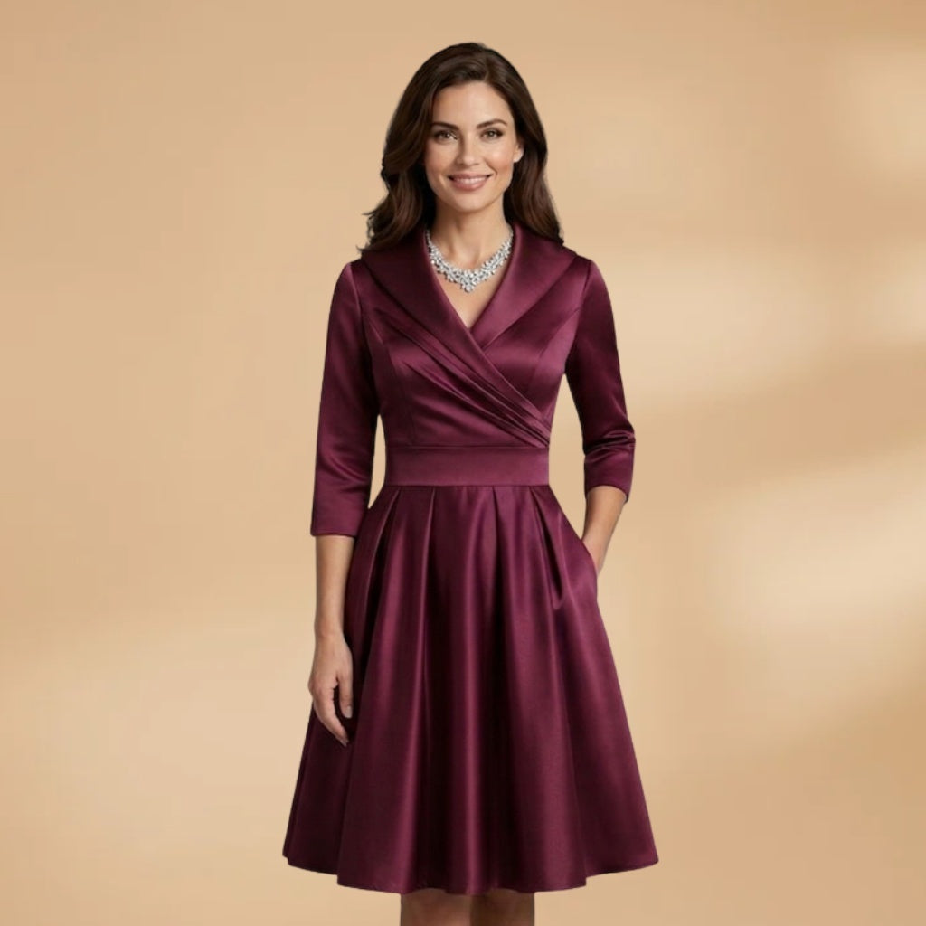 Núria | Vestido Midi Decote Cruzado Mulher Manga 3/4