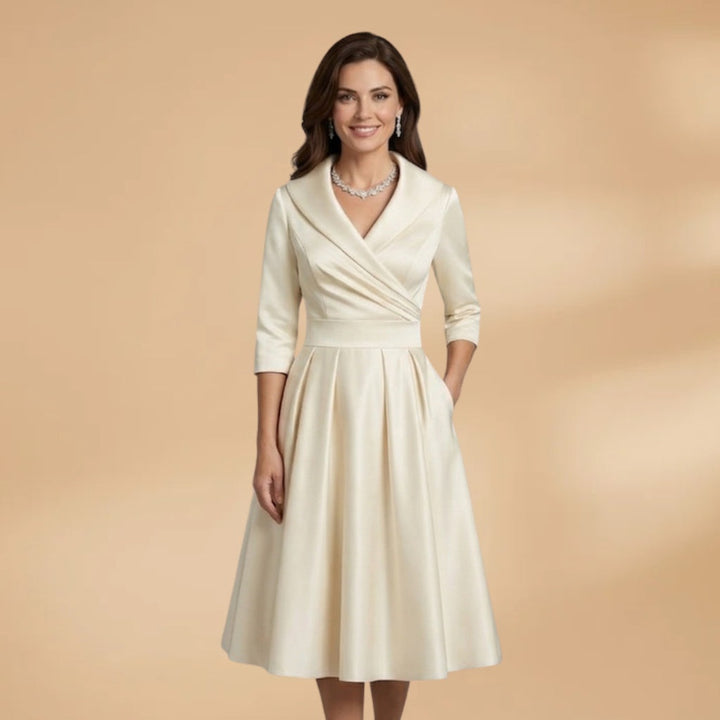 Núria | Vestido Midi Decote Cruzado Mulher Manga 3/4