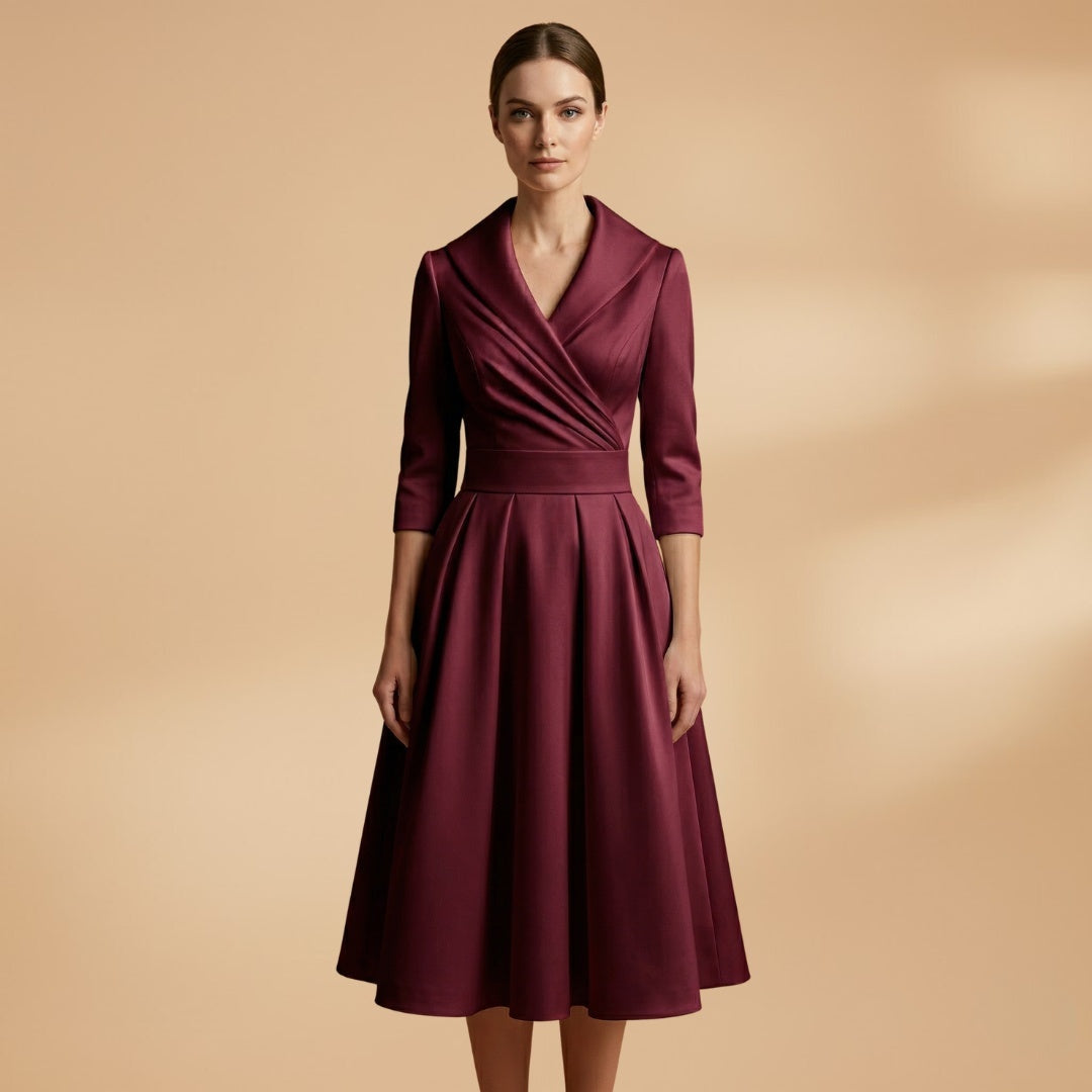 Liliana | Vestido Midi Decote Cruzado Mulher Manga Comprida