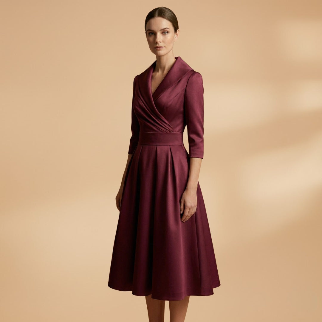 Liliana | Vestido Midi Decote Cruzado Mulher Manga Comprida