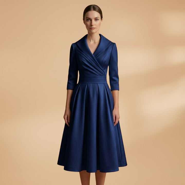 Liliana | Vestido Midi Decote Cruzado Mulher Manga Comprida