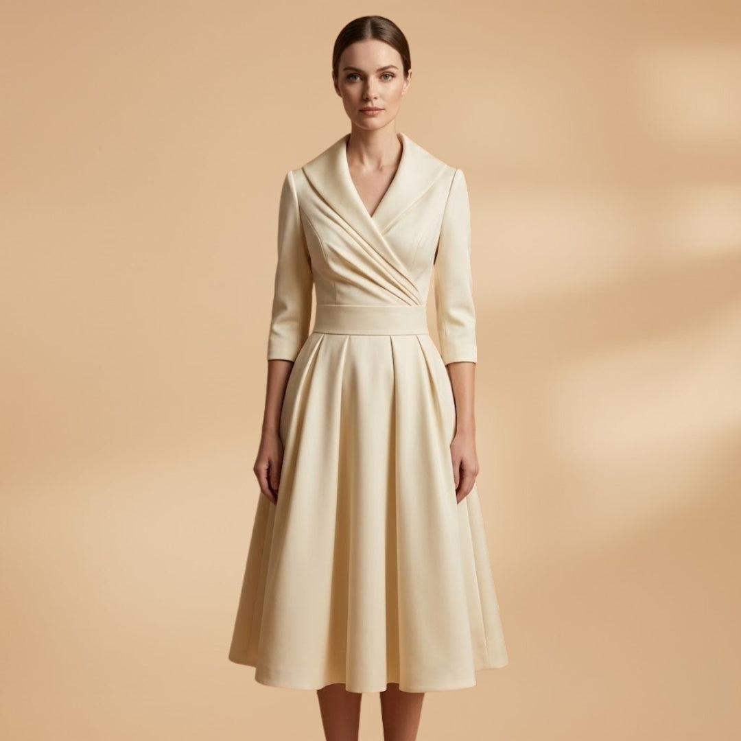 Liliana | Vestido Midi Decote Cruzado Mulher Manga Comprida