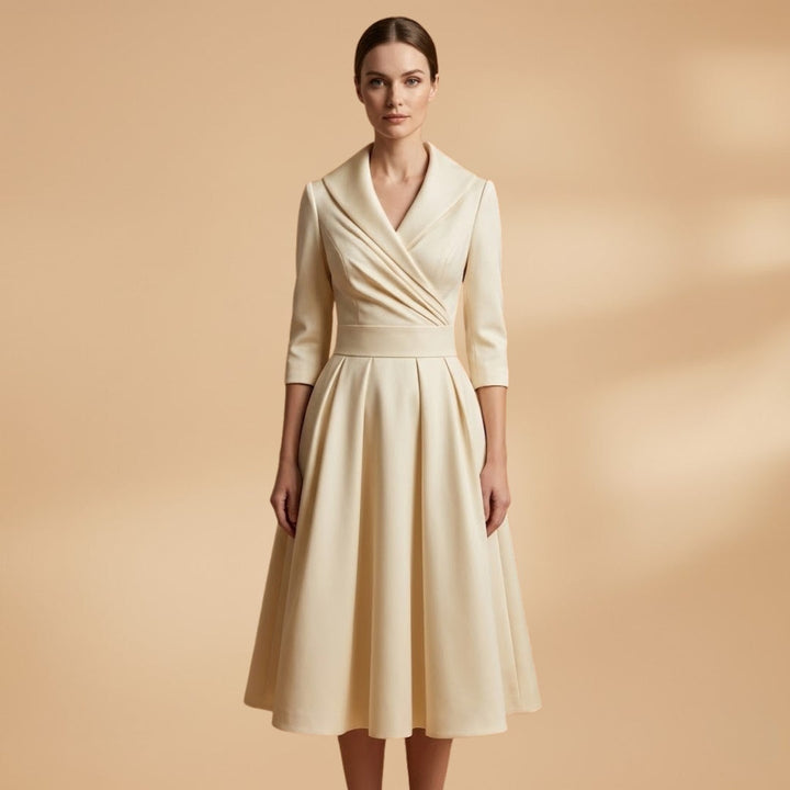 Liliana | Vestido Midi Decote Cruzado Mulher Manga Comprida
