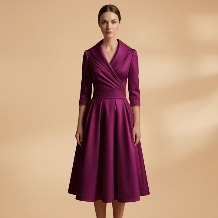Liliana | Vestido Midi Decote Cruzado Mulher Manga Comprida