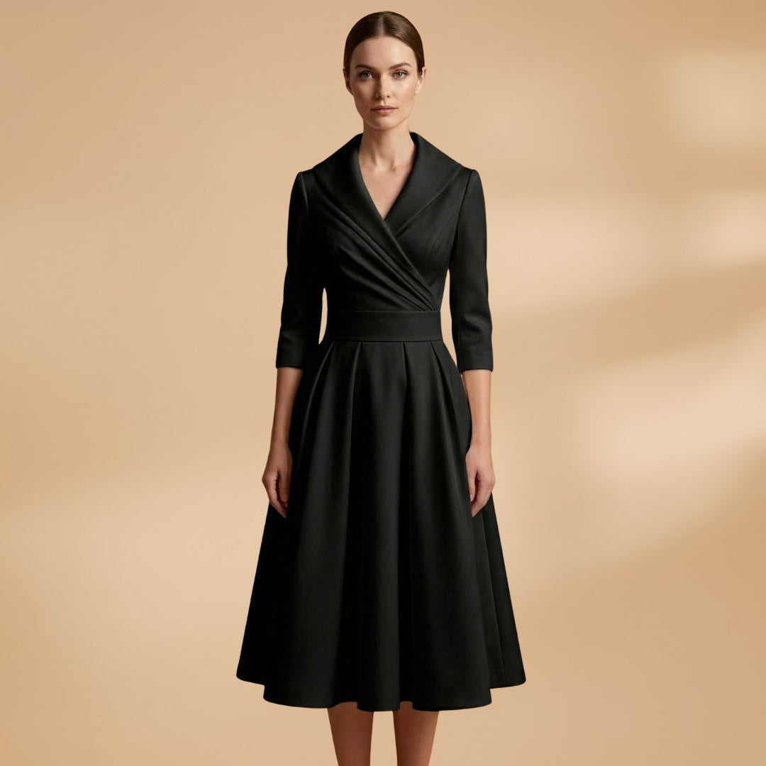 Liliana | Vestido Midi Decote Cruzado Mulher Manga Comprida