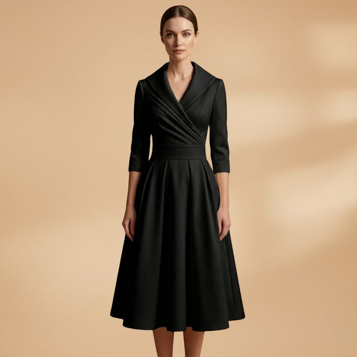 Liliana | Vestido Midi Decote Cruzado Mulher Manga Comprida