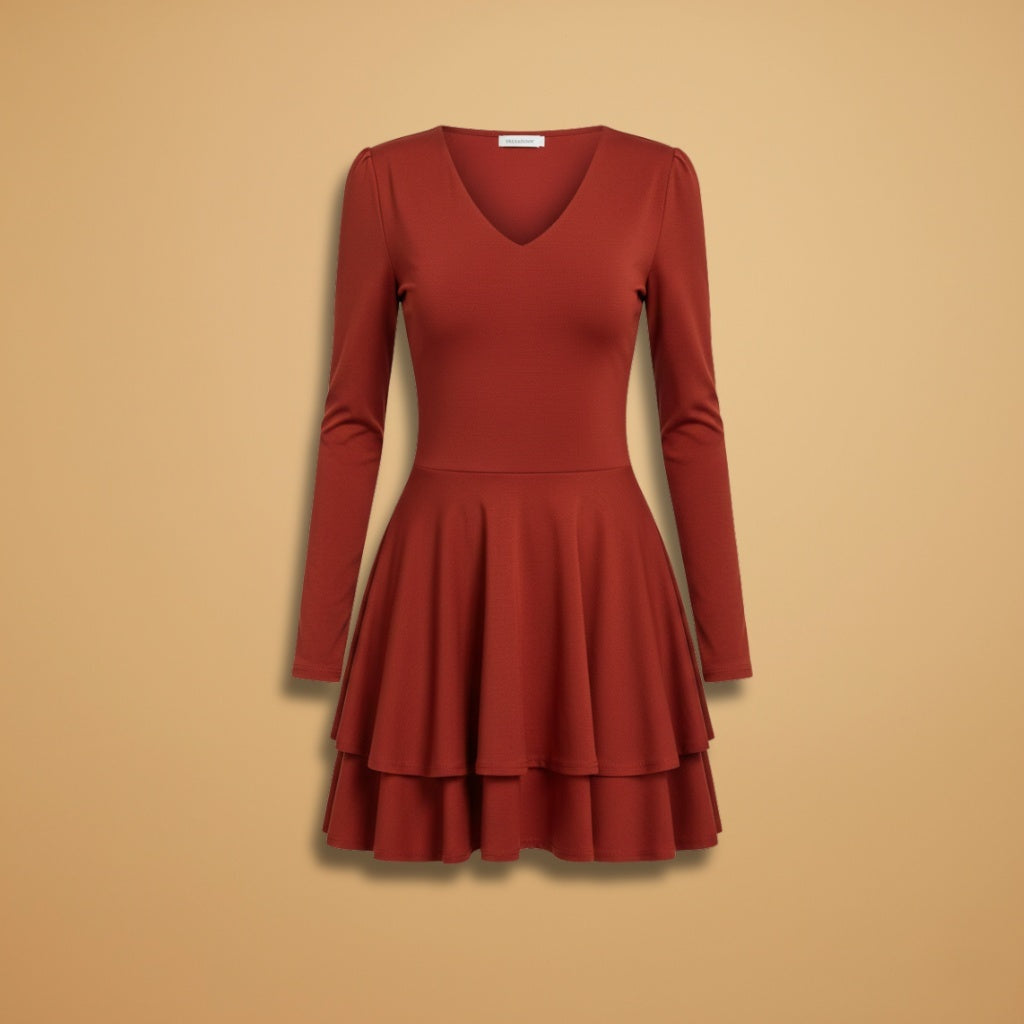 Sílvia | Vestido Midi Decote V Mulher Folhos