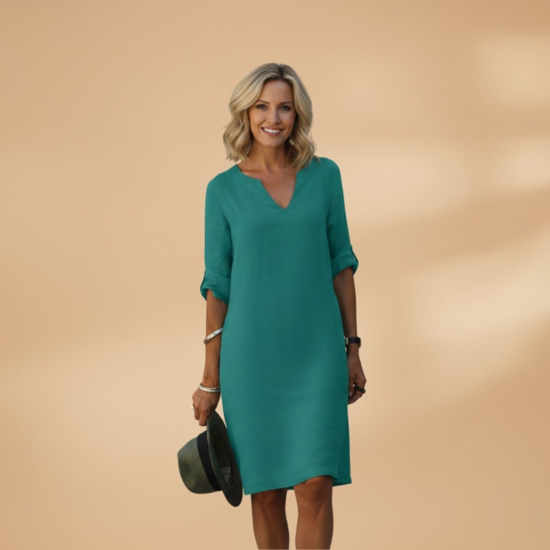 Mariana | Vestido Midi Decote V Mulher Manga 3/4